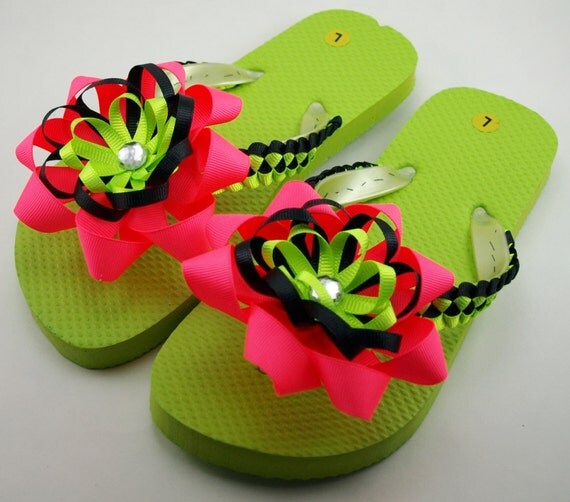 Items similar to Neon Girls Flip Flops- Child L (Size 1 to 2) on Etsy
