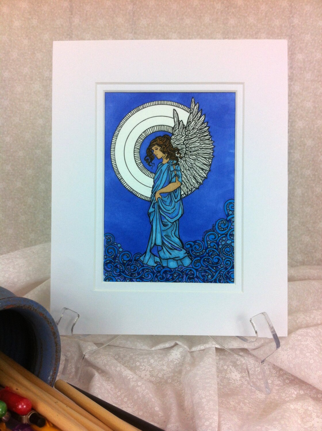 Hand colored angel print from original by ANGELSICONSANDART