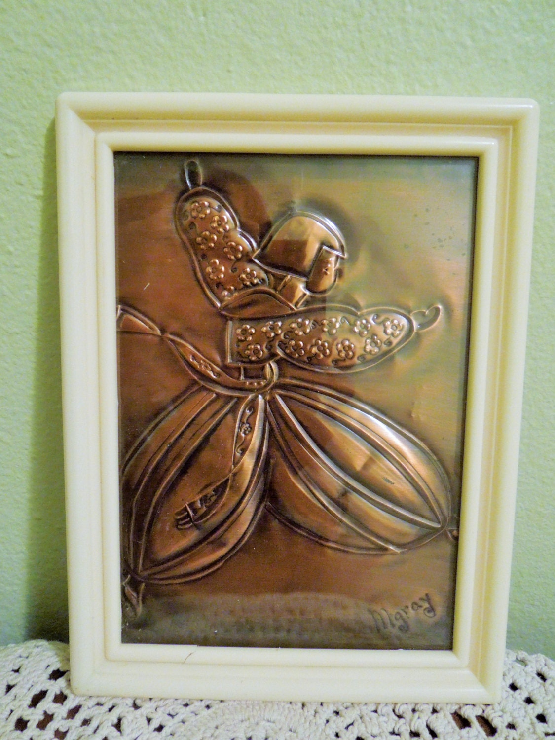 Copper Relief Art Dancer Oriental Vintage