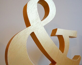 Golden Ampersand wooden letter, free standing wooden letter, shelf decor