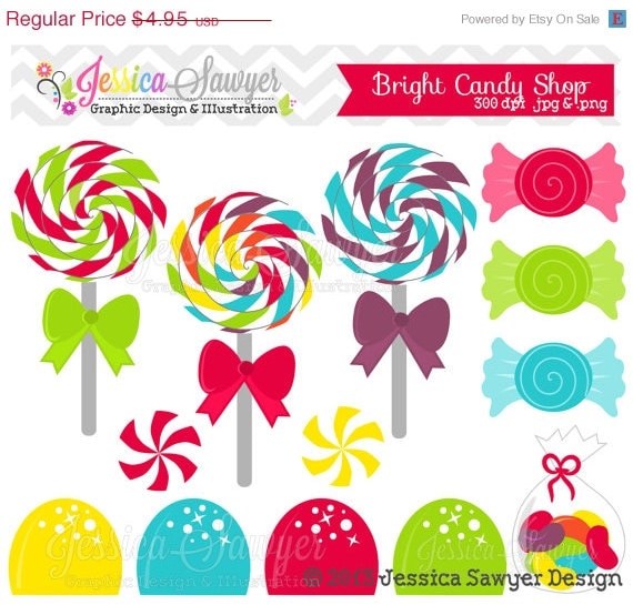 80% OFF - INSTANT DOWNLOAD, candy shop clip art - rainbow birthday party - lollipops and gumdrops - cards, stationary, invitation Il_570xn
