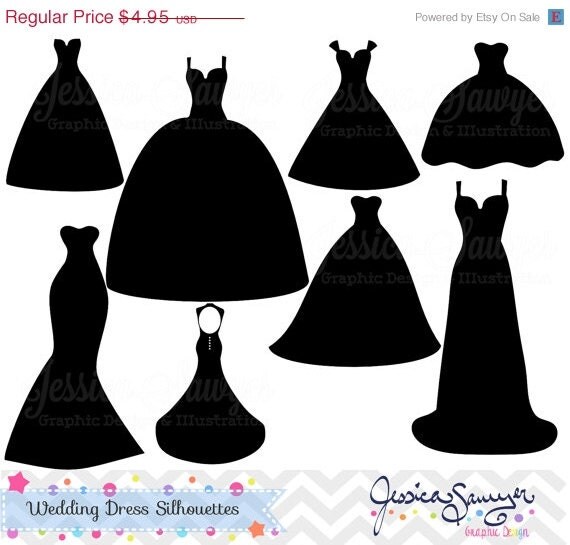 80% OFF - INSTANT DOWNLOAD, wedding dress clipart, silhouette clipart, for greeting cards, announcements, scrapbooking Il_570xn
