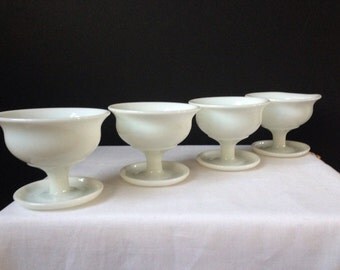 Vintage - Milk Glass - Footed Dessert Dishes - Set of Four