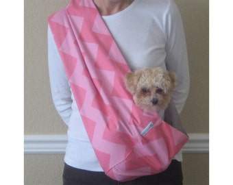 Reversible Pet Sling with Pocket - Pink Chevron