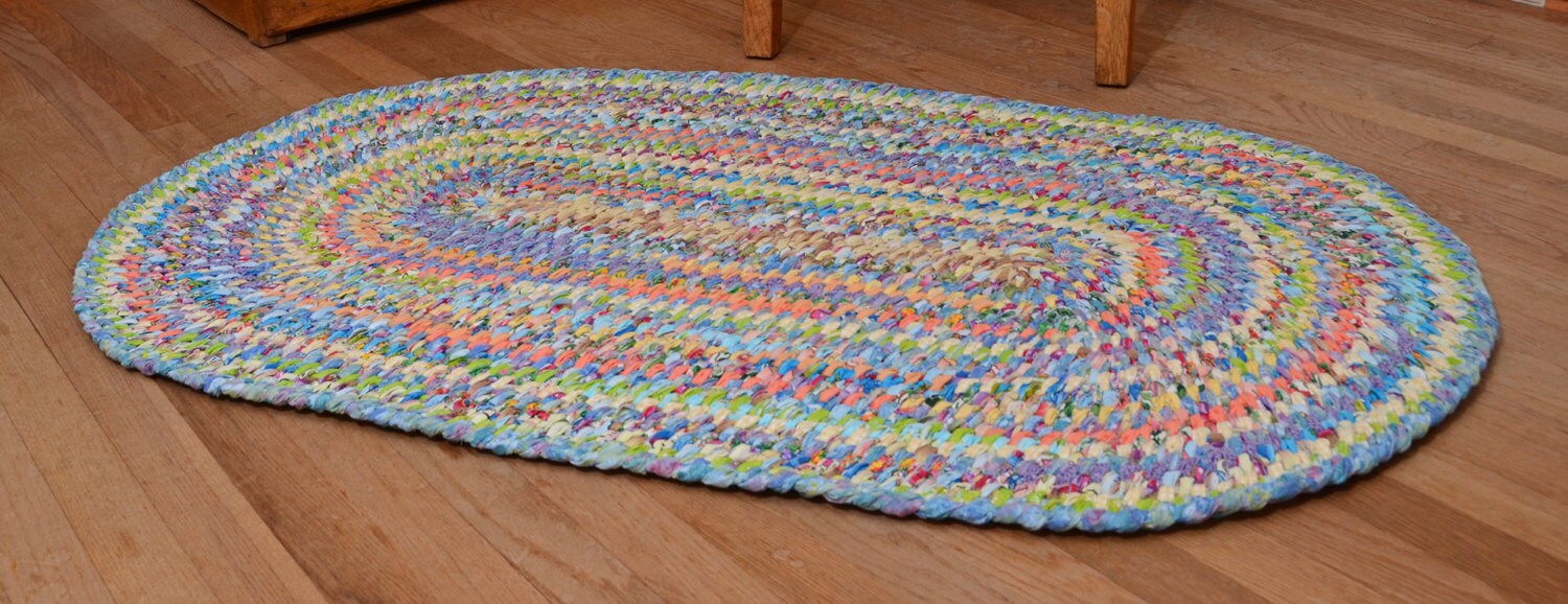 Hand Braided Rag Rug Pastel Patchwork by StudioatRedTopRanch