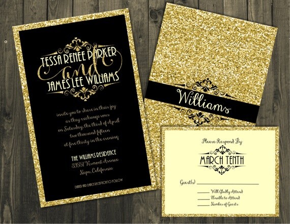 Gold shimmer wedding invitations