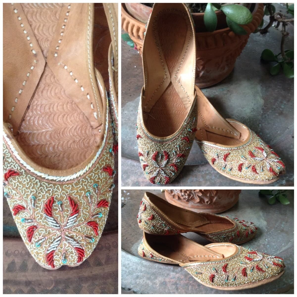 Vintage Indian princess embroidered ethnic slippers shoes