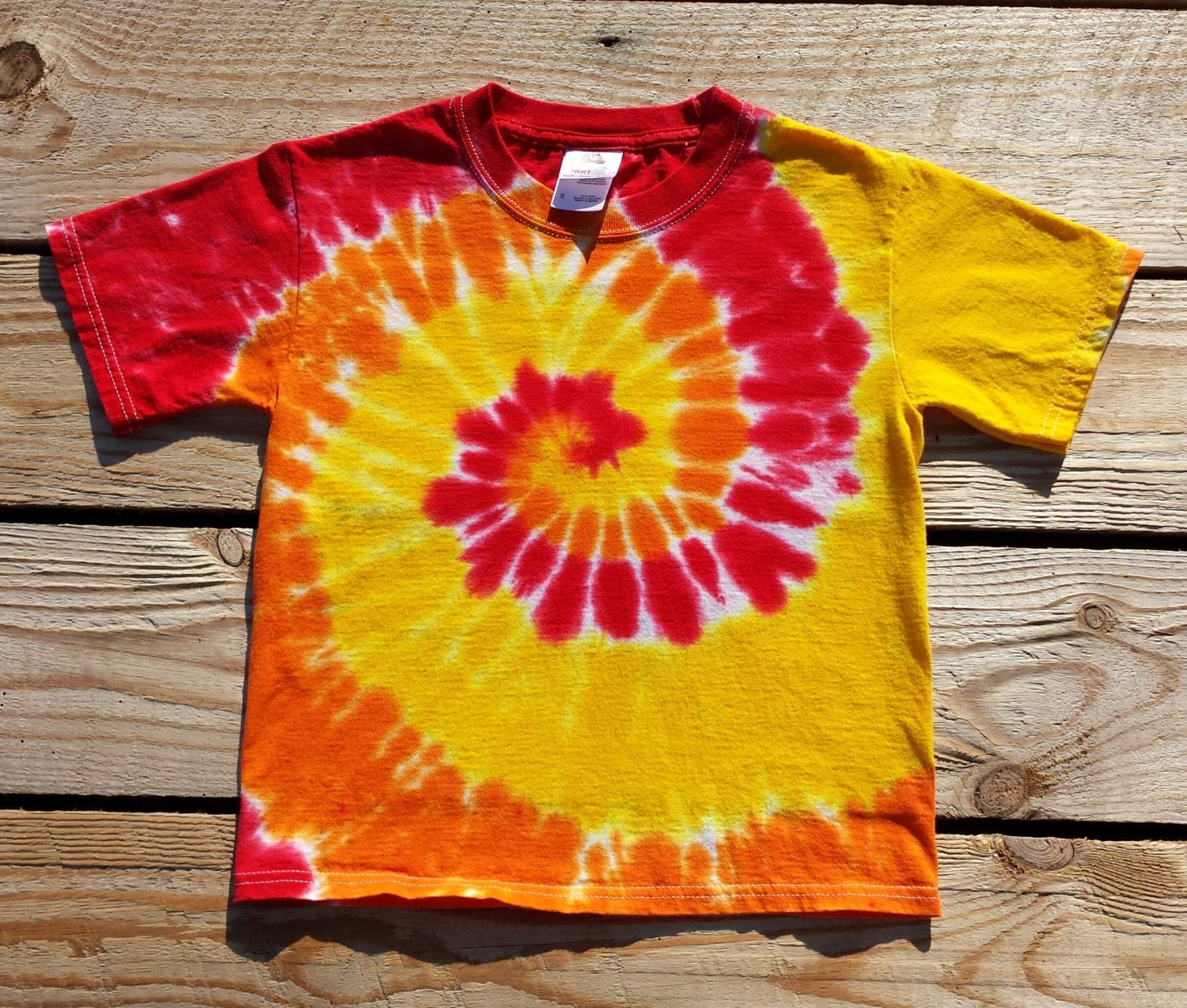 Red Orange Yellow Tie Dye T-Shirt Kids Sizes S M L by TieDyeSkys