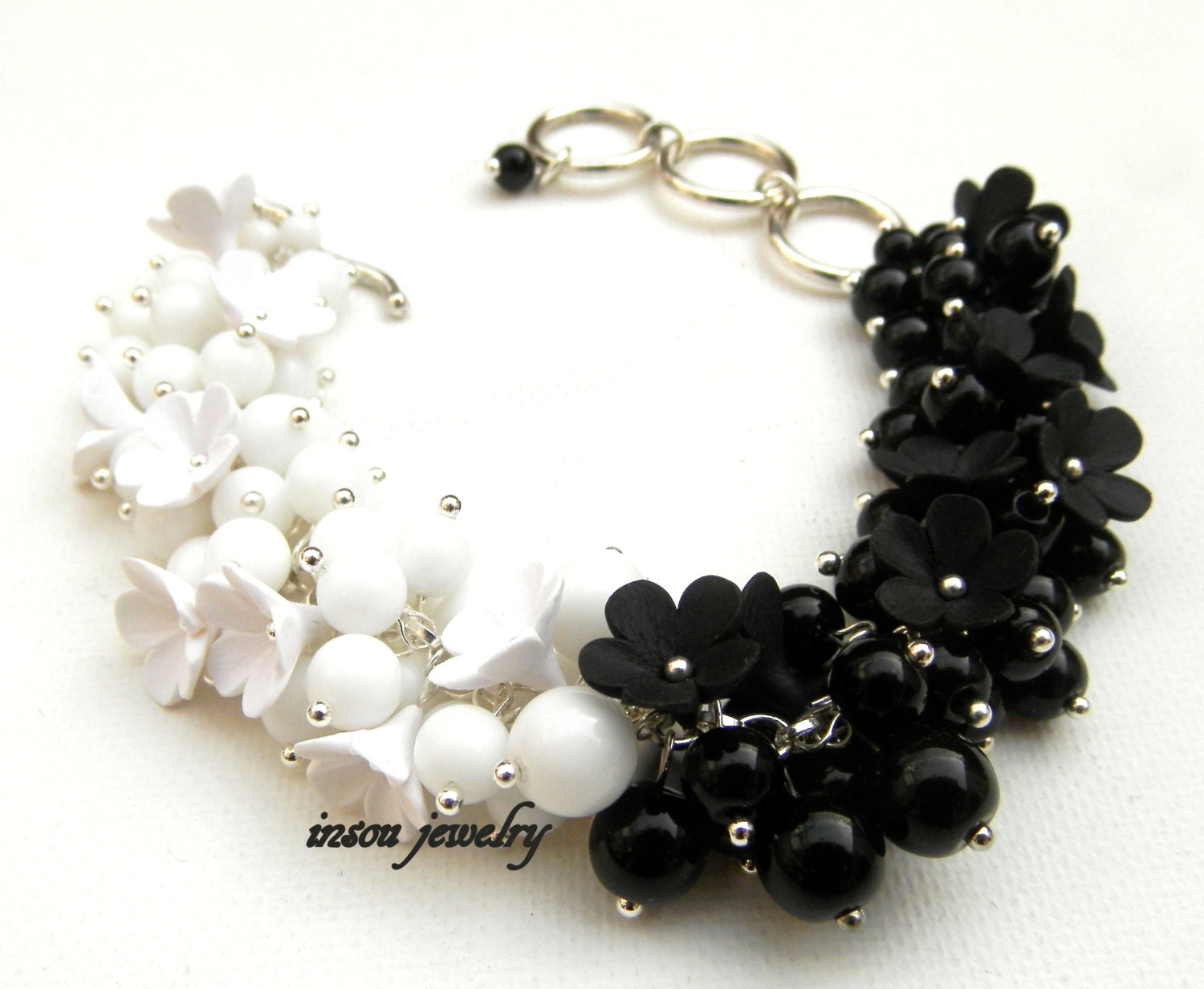 black white bracelet flower bracelet ombre by insoujewelry black white bracelet flower bracelet ombre by insoujewelry