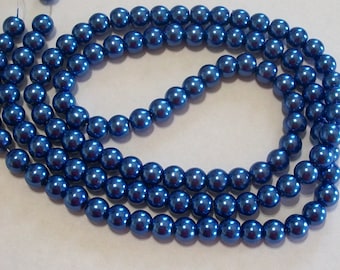 Blue Glass Pearl Round Beads 8mm, 1 strand of 105-110 beads