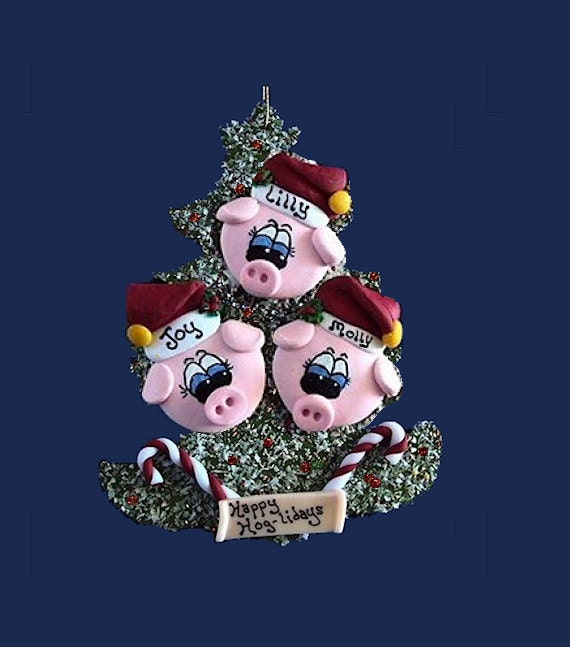 Pig ornament Family tree for 3 by PigsnStuff on Etsy