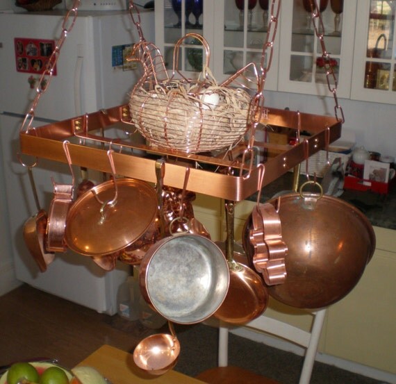 18 Inch SQUARE Hanging Solid Copper Pot Rack by