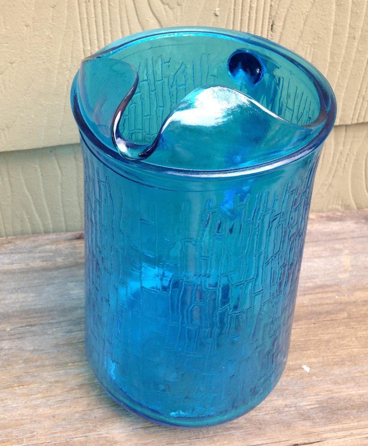 Vintage Blue Glass Pitcher Haute Juice