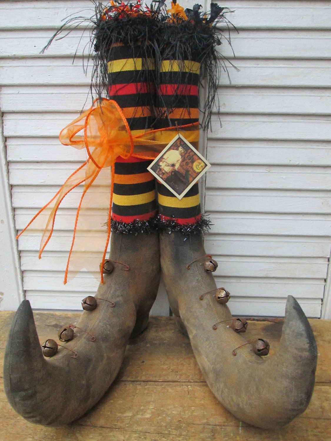 Primitive Halloween Witch Boots 12 tall W/ Fabric