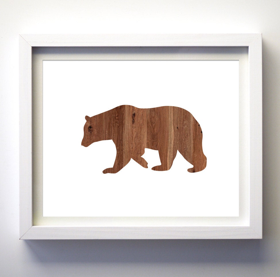 Wood bear art print wood wall art bear wood animal print