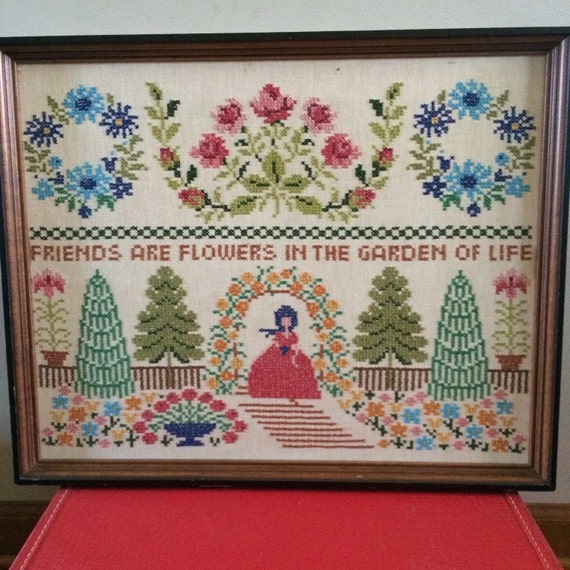 Large vintage cross stitch wall hanging