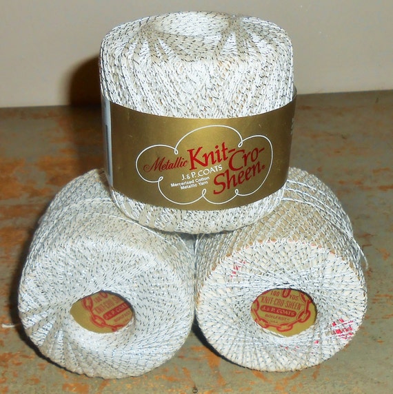 Crochet Yarn, White, Silver, Crochet Thread, Metallic, Three Skeins