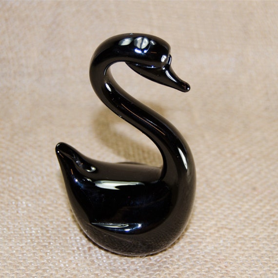 Vintage Black Glass Swan