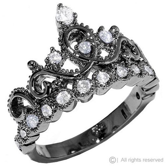 Black Rhodium-plated Sterling Silver Crown Ring  Princess Ring ...