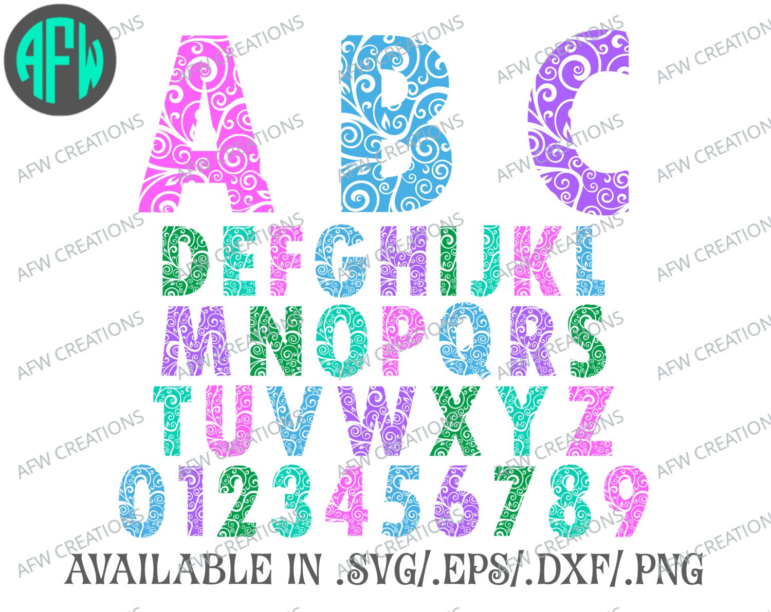 Swirl Ornament Letters & Numbers SVG DXF EPS by AFWifeCreations