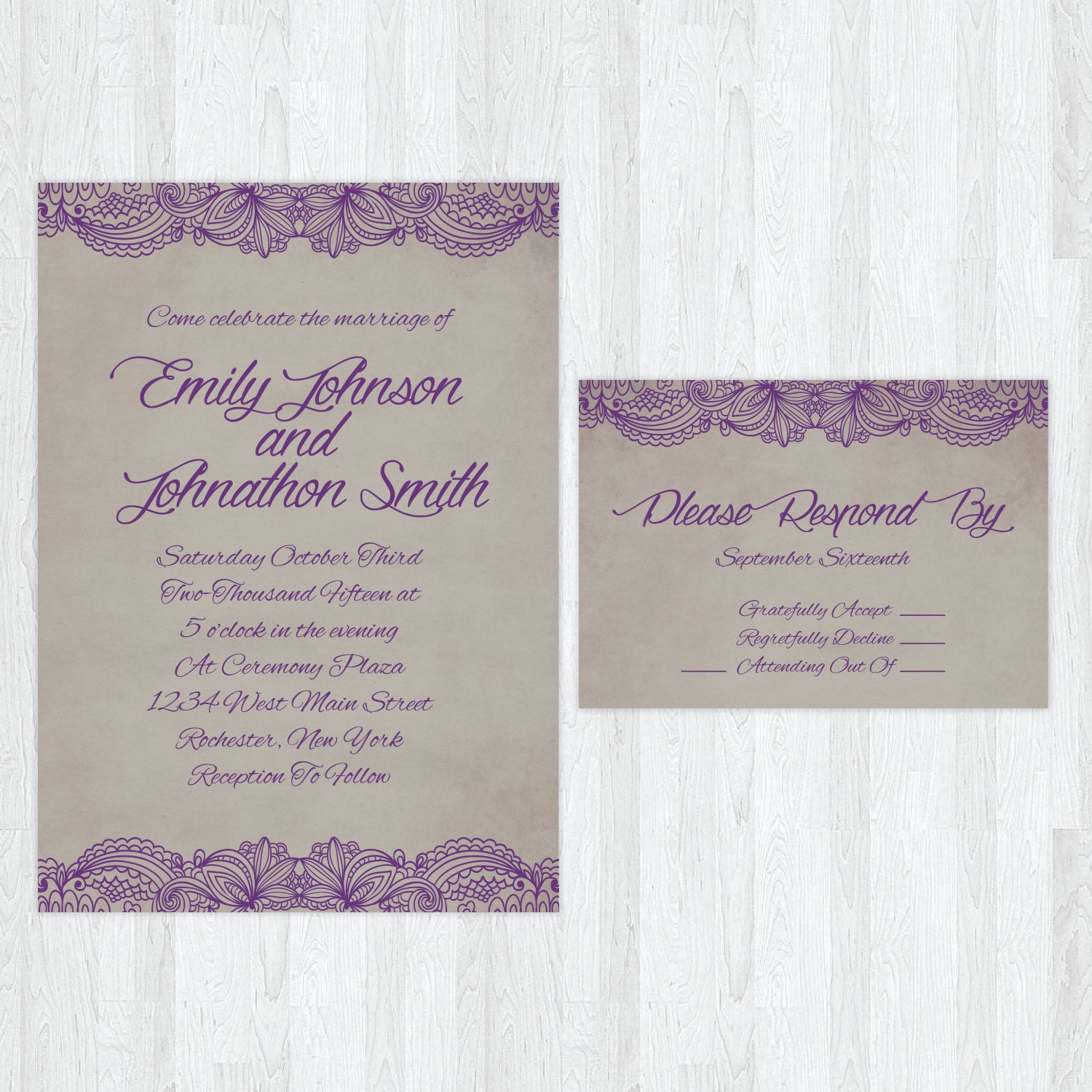 The Danielle Vintage Lace Wedding Invitation by PauleenanneDesign