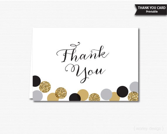 thank you card gold glitter polka dots confetti graduation