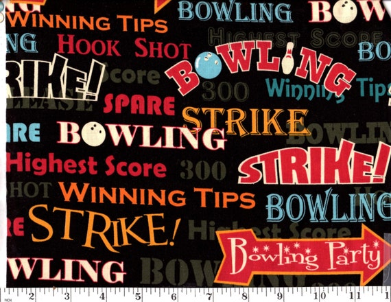 17 Inches Bowling Words on Cotton by HoneybeesAprons on Etsy