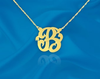 Initial Necklace 24K Gold Plated Silver Personalized Name Initial Necklace with Initial of Your Choice - Made in USA