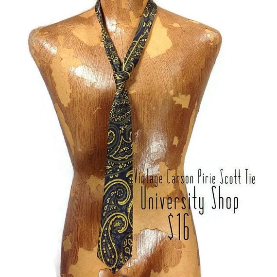 Vintage Carson Pirie Scott University Tie Paisley Green Yellow