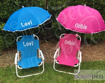 Monogrammed Kid's Beach Chair w/ umbrella