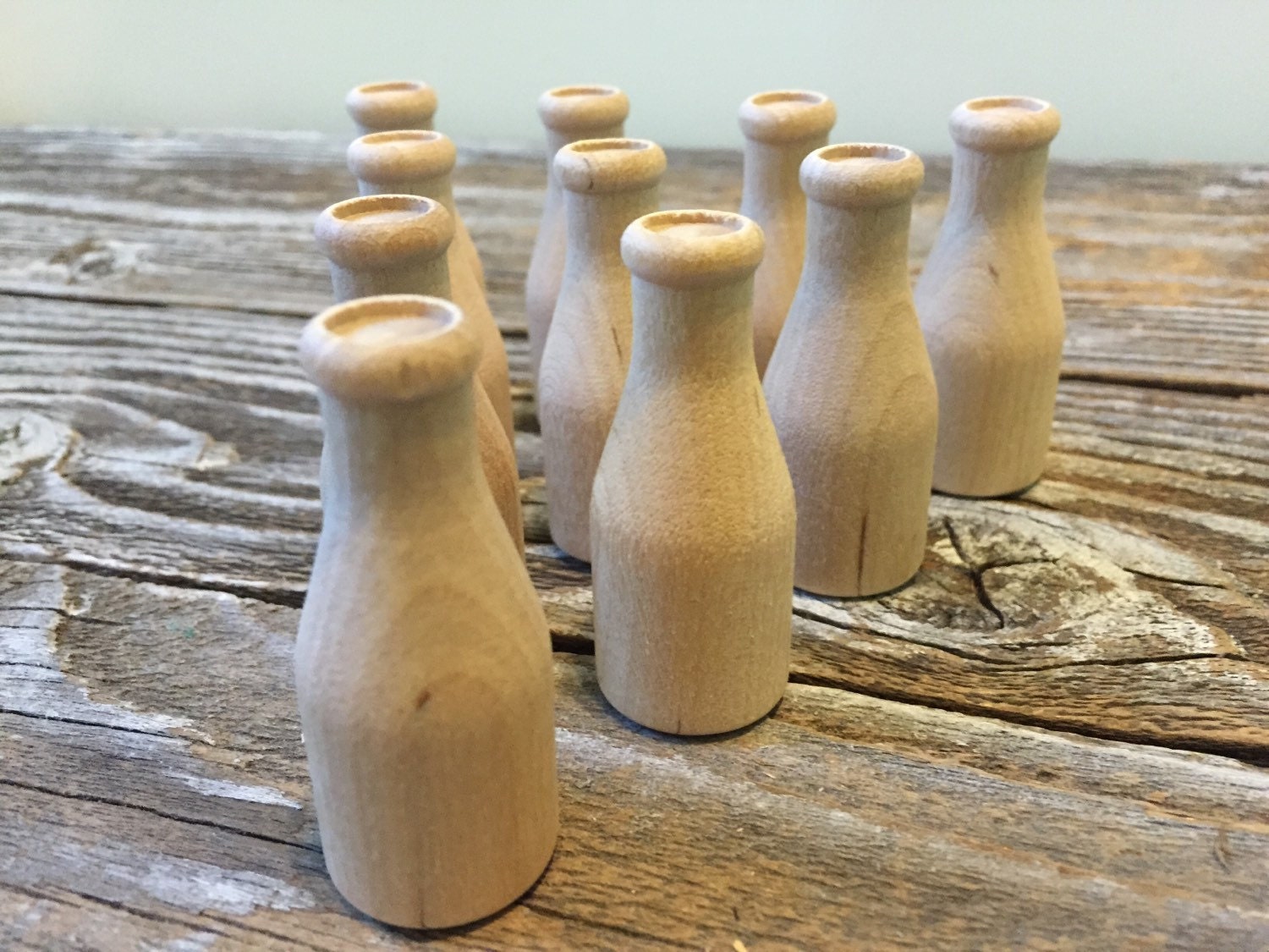 10 Mini Unfinished Wooden Milk Bottles Crafting Supplies