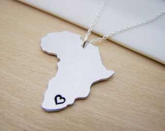 Africa Hand Stamped Initial Necklace Simple Jewelry Everyday Necklace / Gift for Her