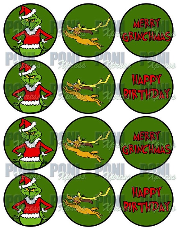 DIY Grinch birthday party cupcake toppers by OnePeonyPress on Etsy