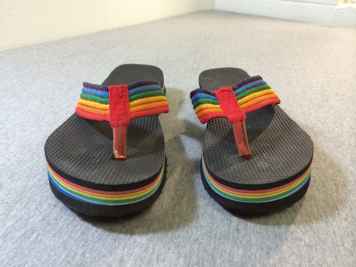 retro 80s rainbow flip flops