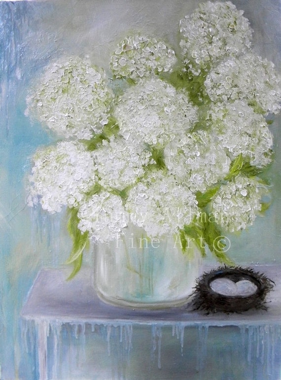 Oil Painting, White Hydrangea Impasto Oil Painting, Fine Art Oil 
