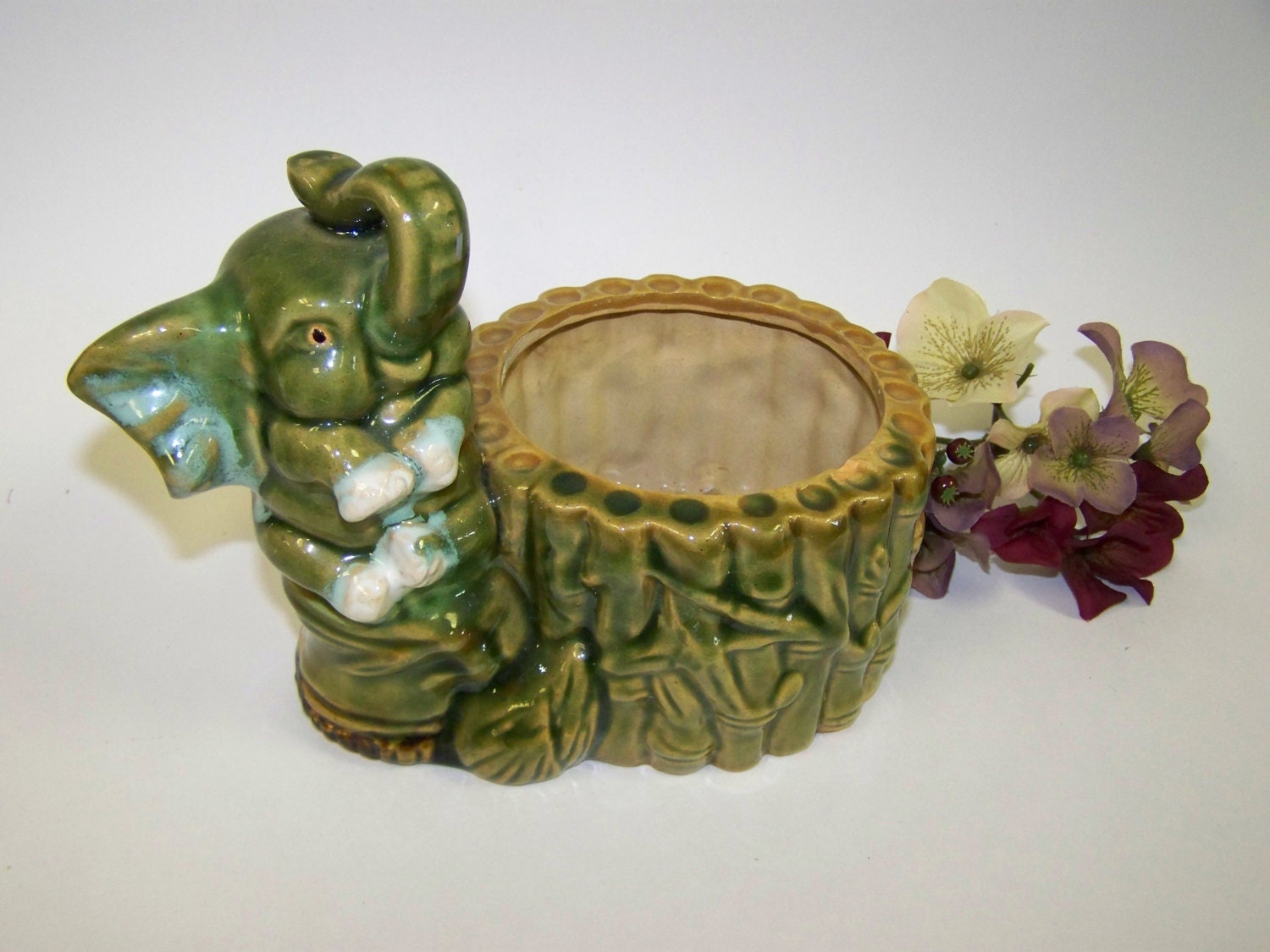 Majolica Elephant Planter Bamboo Elephant Planter Mid Century
