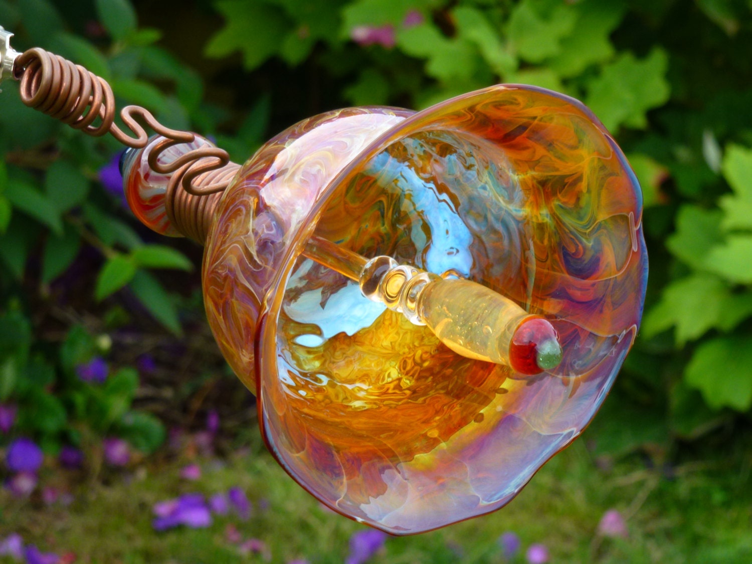 Handblown Glass Flower Garden Ornament Outdoor Decor