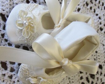 Off white organza and satin baby shoes