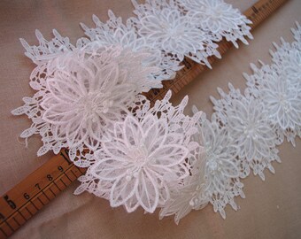 off white 3D lace trim, 3D flower lace trim, 3D chiffon lace trim, bridal head flower lace DG80B