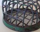 Vintage gray turquoise metal industrial floral flower holder garden frog large 