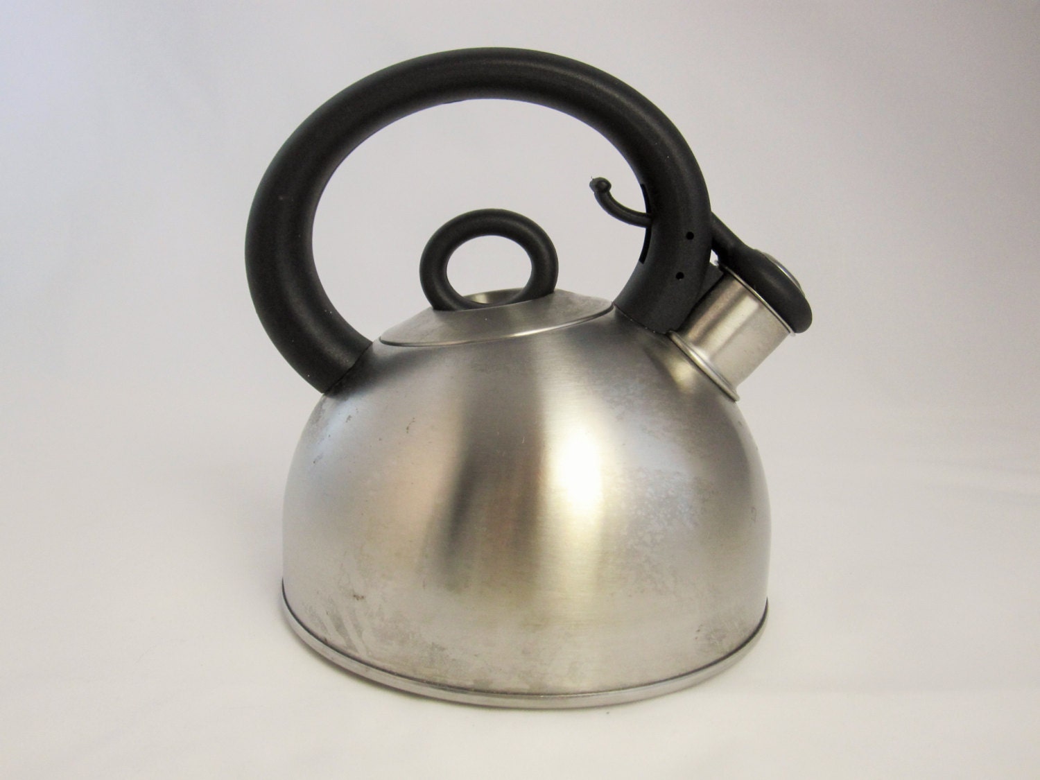 A ‘Copco’ Tea Kettle Black Handled Stainless With Popoff Lid 30 Oz