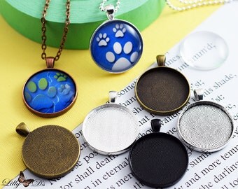 15 DIY Jewelry Kits- 30mm Round Trays, Glass, and chains. Photo Pendant Tray Kit - DIY kit - Pendant Necklace Kit - DIY Jewelry