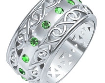Celtic Wedding Ring With Emerald an d Cut-Through Infinity Symbol ...