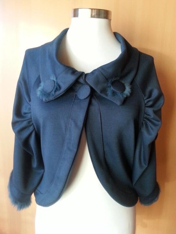 Vintage Petrol Blue Jacket Bolero for Women small size