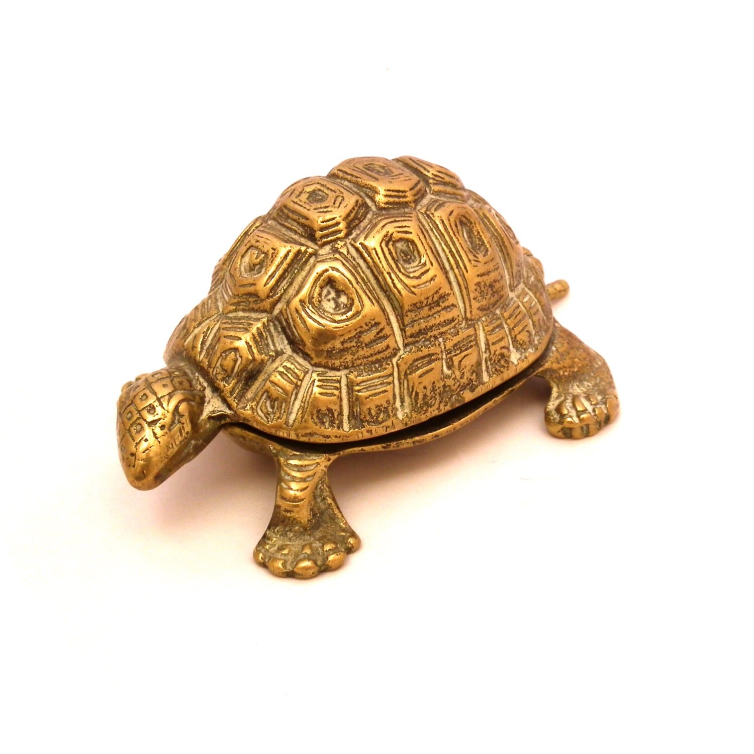 Vintage Brass Tortoise With Hinged Shell Solid Brass