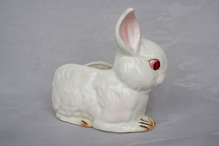 Ceramic Rabbit Planter White Rabbit Figurine Spring Decor