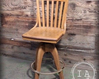 Vintage Industrial Wooden Chair Bar Stool Workshop Drafting Machinist