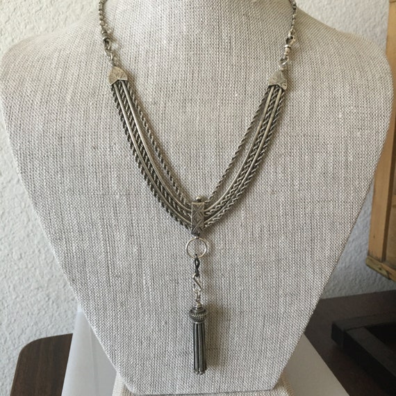 Albertina Solid Silver Victorian Chunky Necklace w/ Tassel Fob
