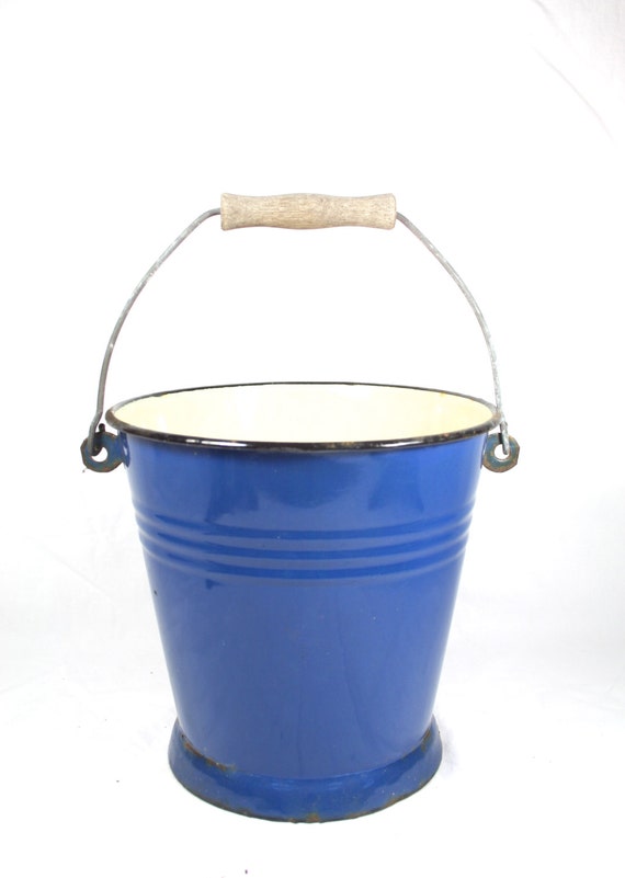 Blue Enamel Bucket Blue Enamelware Pail Large Bucket with