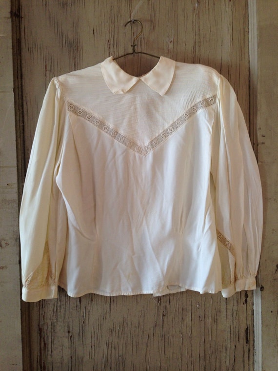 Items similar to vintage, long sleeve, cream blouse with peter pan ...